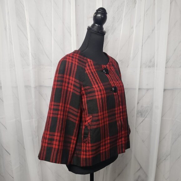 Larry Levine Red Black Plaid Classic Retro Goth Punk Short Blazer Preppy 6 - Picture 5 of 12